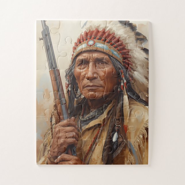 Geronimo Indianischer Häuptling Krieger Portrait Puzzle (Vertikal)
