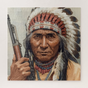 Geronimo Indianischer Häuptling Krieger Porträt Puzzle