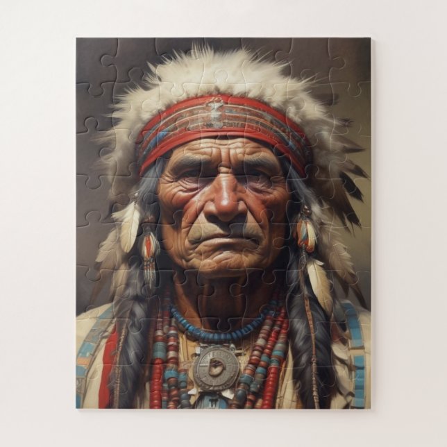 Geronimo Indischer Chefkrieger Portrait Puzzle (Vertikal)