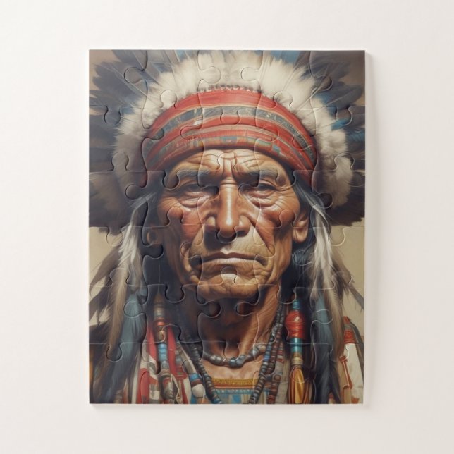 Geronimo Indischer Chefkrieger Portrait Puzzle (Vertikal)