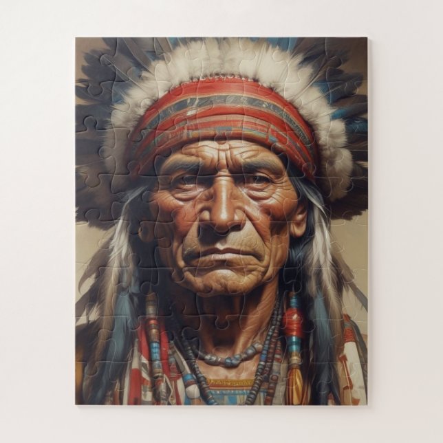 Geronimo Indischer Chefkrieger Portrait Puzzle (Vertikal)