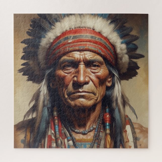 Geronimo Indischer Chefkrieger Portrait Puzzle (Vertikal)