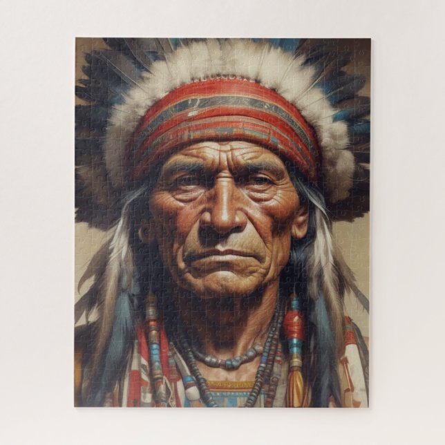 Geronimo Indischer Chefkrieger Portrait Puzzle (Vertikal)