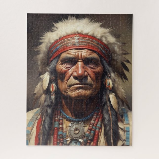 Geronimo Indischer Chefkrieger Portrait Puzzle (Vertikal)