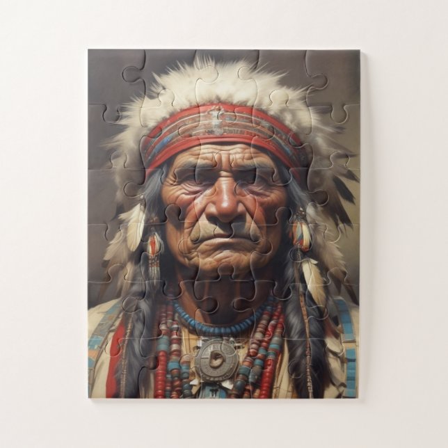 Geronimo Indischer Chefkrieger Portrait Puzzle (Vertikal)