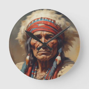 Geronimo Indischer Chefkrieger Portrait Runde Wanduhr