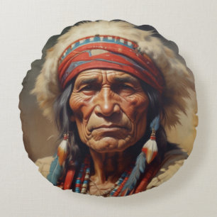 Geronimo Indischer Chefkrieger Portrait Rundes Kissen