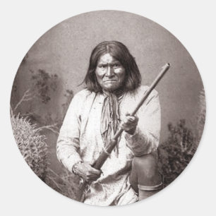 Geronimo Vintage Indian Warrior Classic Round Stic Runder Aufkleber
