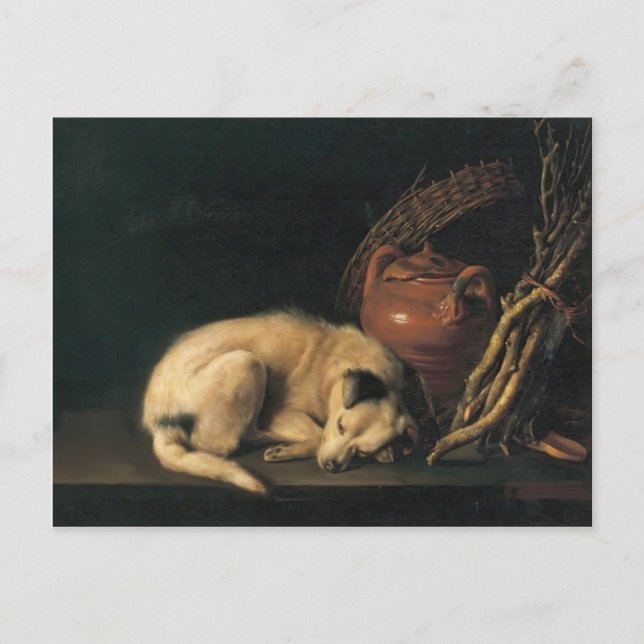 Gerrit Dou - Ein schlafender Hund mit Terracotta P Postkarte (Vorderseite)