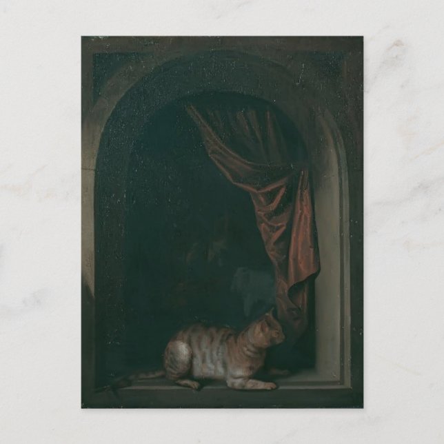 Gerrit Dou - Eine Katze vor dem Fenster eines Male Postkarte (Vorderseite)