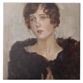 Gertie in einer Pelzmatte (von Isaac Israels) Fliese