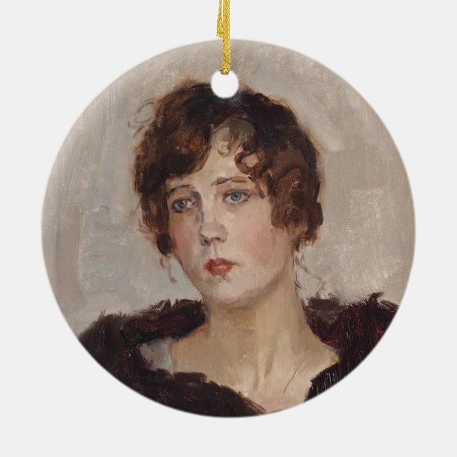 Gertie in einer Pelzmatte (von Isaac Israels) Keramik Ornament (Hinten)