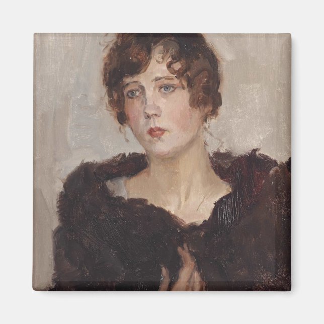 Gertie in einer Pelzmatte (von Isaac Israels) Magnet (Vorne)