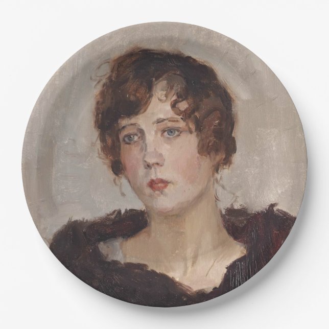 Gertie in einer Pelzmatte (von Isaac Israels) Pappteller (Vorderseite)