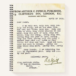 Gertrude Stein Ablehnungsschreiben Notizbuch