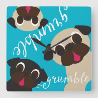 Gerüchte, knurrende Mops Wanduhr - 2 Fawn, 1 Black