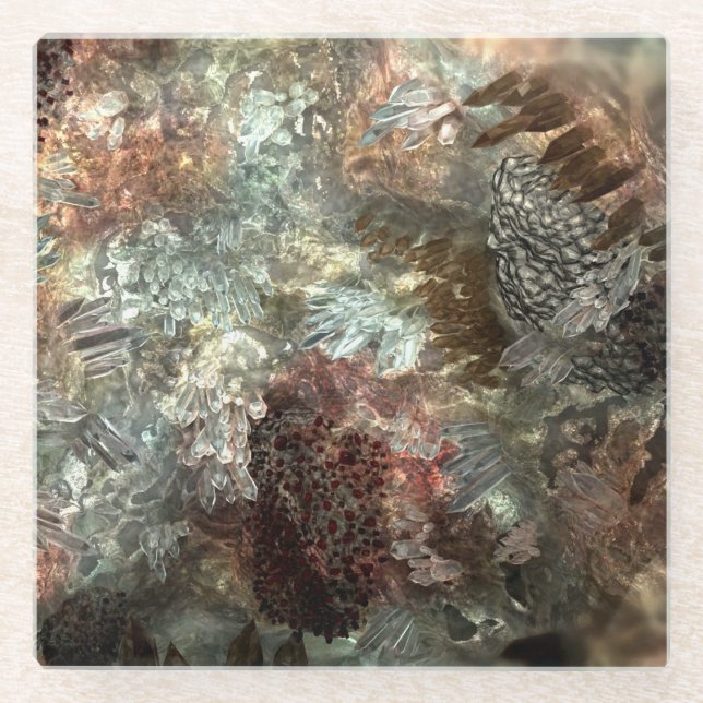 Gerüchte Schichten brauner Kristalle Glasuntersetzer (Vorderseite)