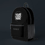 Gesamt schwarz | Personalisiertes Firmenlogo und T Bedruckter Rucksack<br><div class="desc">Gesamt schwarz | Personalisiertes Firmenlogo und Text Moderner Business-gedruckter Rucksack</div>