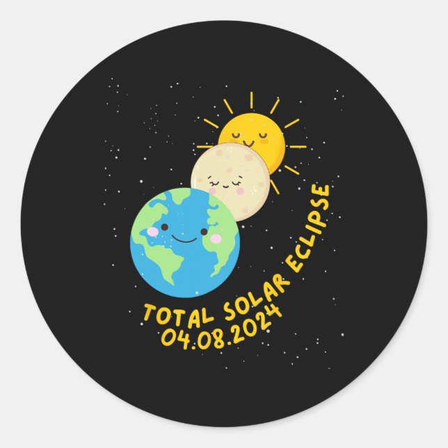 Gesamt Solar-Eclipse 2024 Niedliche Solar-Eclipse- Runder Aufkleber (Vorderseite)
