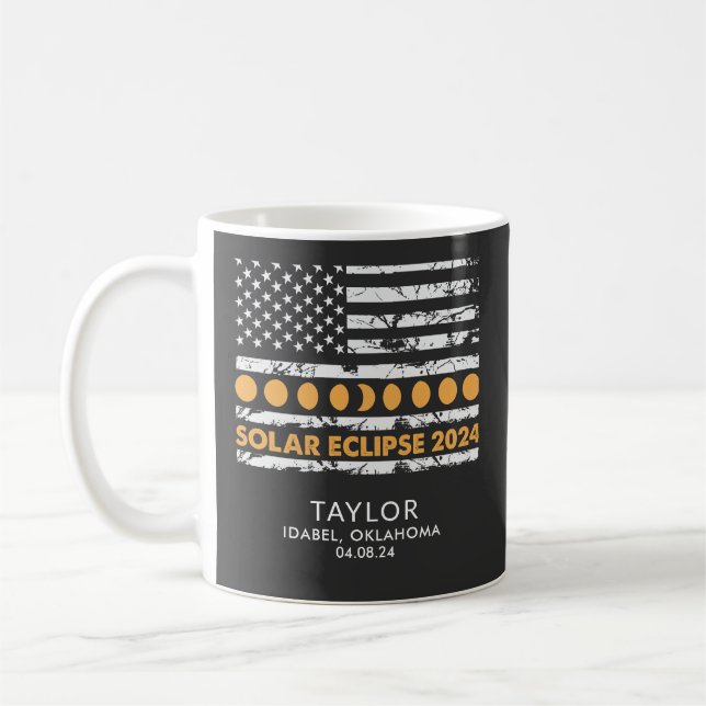 Gesamt Solar Eclipse 2024 Personalisiert Patriotic Kaffeetasse (Links)