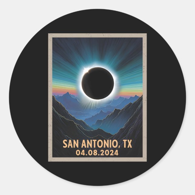 Gesamt Solar Eclipse 2024 San Antonio Texas Runder Aufkleber (Vorderseite)