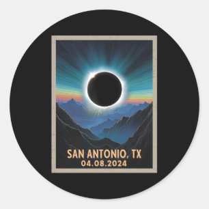 Gesamt Solar Eclipse 2024 San Antonio Texas Runder Aufkleber