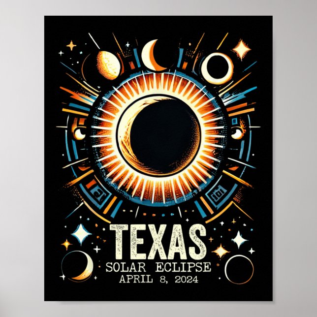 Gesamt Solar Eclipse 2024 Texas 8. April Abstrakte Poster (Vorne)