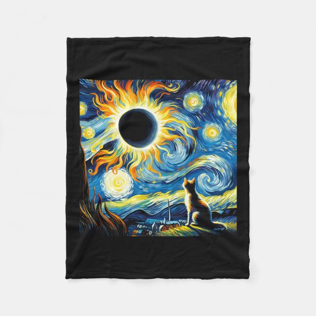 Gesamt Solar Eclipse 2024 Van Gogh Starry Night Ca Fleecedecke (Vorderseite)
