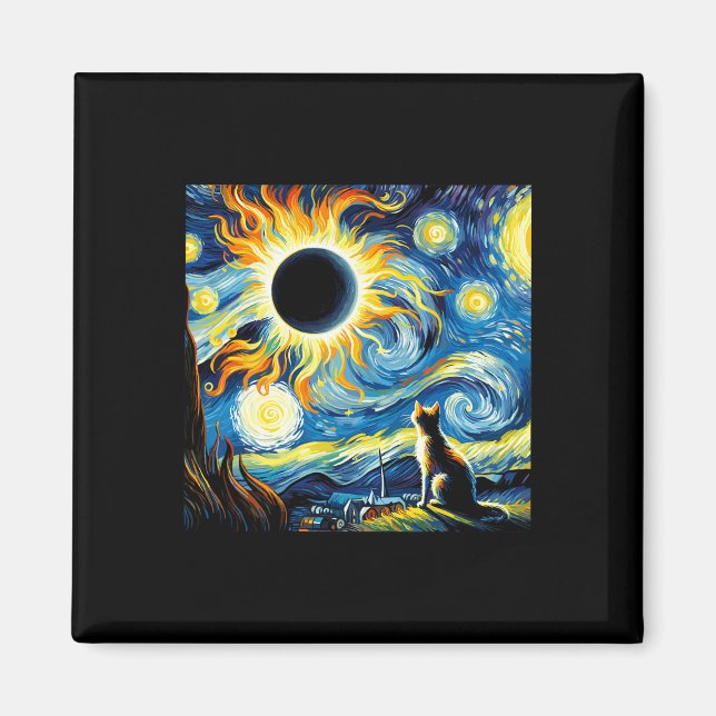 Gesamt Solar Eclipse 2024 Van Gogh Starry Night Ca Magnet (Vorne)