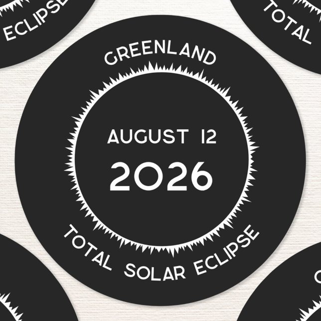 Gesamt Solar Eclipse 2026 Grönland Runder Aufkleber (Total Solar Eclipse August 12 2026 Greenland custom text sticker)