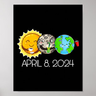 Gesamt Solar Eclipse 8. April 2024 Moon Astronomy Poster