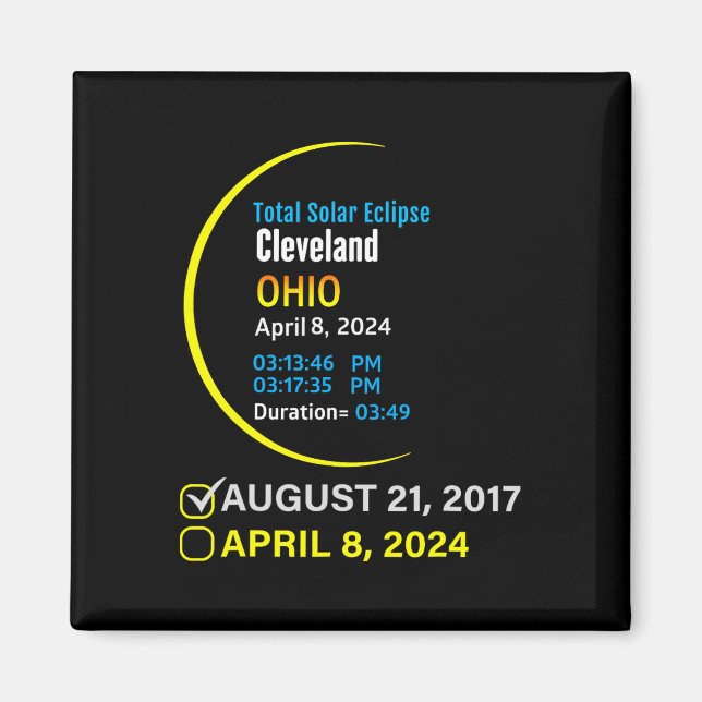 Gesamt Solar Eclipse 8. April 2024 Ohio Cleveland Magnet (Vorne)