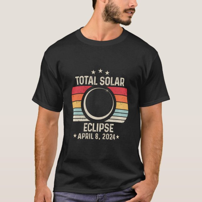 Gesamt Solar Eclipse 8. April 2024 Retro Astronomi T-Shirt (Vorderseite)