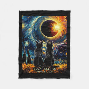 Gesamt Solar Eclipse 8. April 2024 Van Gogh Cat Li Fleecedecke