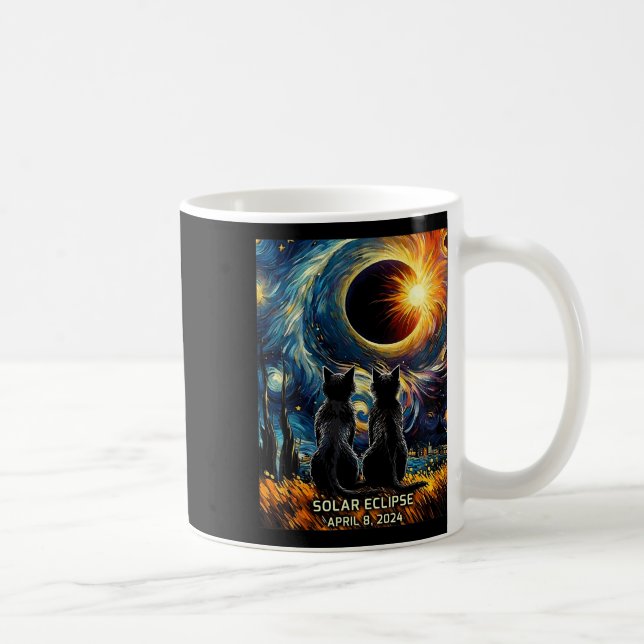 Gesamt Solar Eclipse 8. April 2024 Van Gogh Cat Li Kaffeetasse (Rechts)
