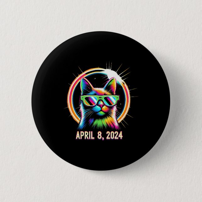 Gesamt Solar Eclipse April 08 2024 Cool Cat Solar  Button (Vorderseite)