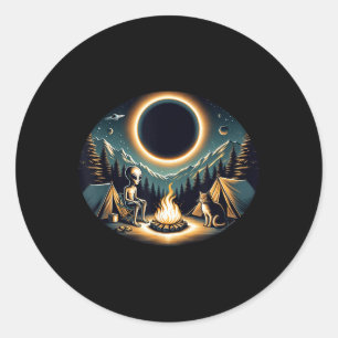 Gesamt Solar Eclipse April 2024 Alien Cat Camping Runder Aufkleber