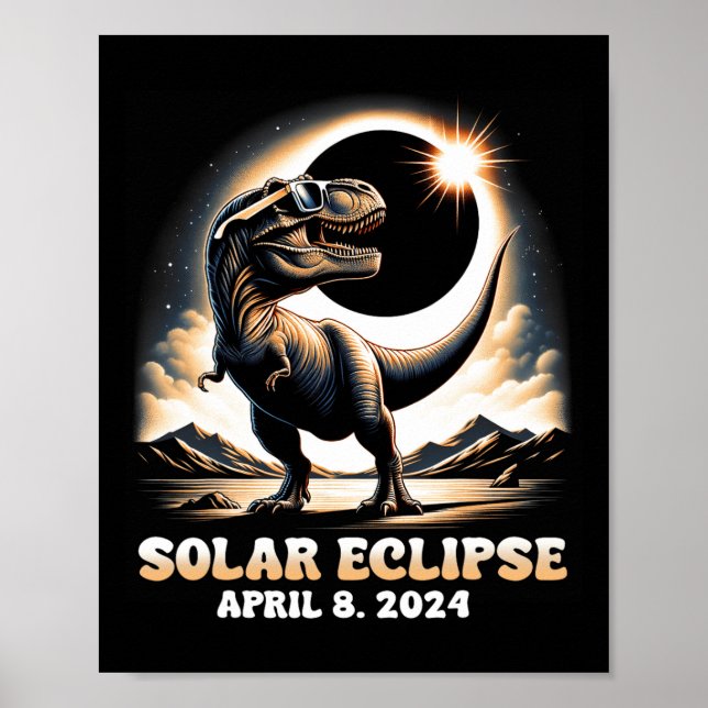 Gesamt Solar Eclipse Dinosaurier Dino T-rex 8. Apr Poster (Vorne)
