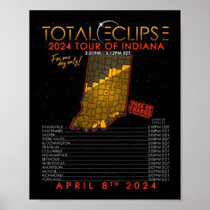 Gesamt Solar Eclipse Tour 2024 von Indiana 8. Apri Poster