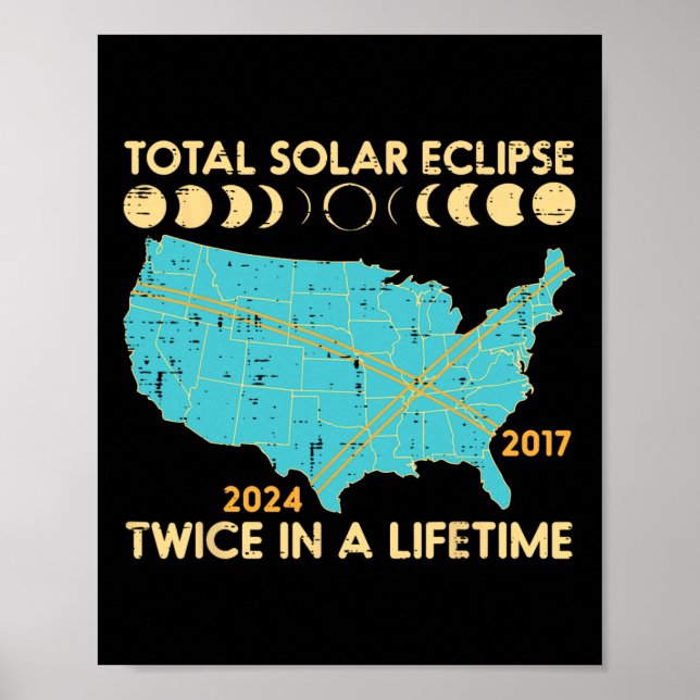 Gesamt Solar-Eclipse zweimal Lebensdauer 2017 2024 Poster (Vorne)