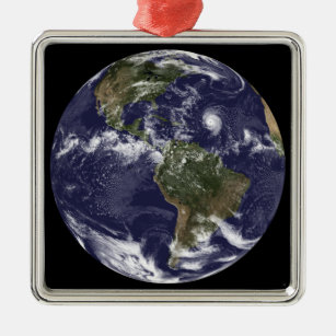 Gesamte Erde mit Nordamerika 2 Silbernes Ornament