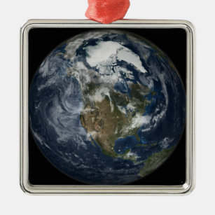 Gesamte Erde mit Nordamerika 5 Silbernes Ornament