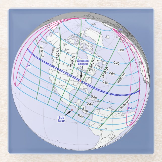 Gesamter Solar-Eclipse 2017 Globaler Pfad Glasuntersetzer (Vorderseite)