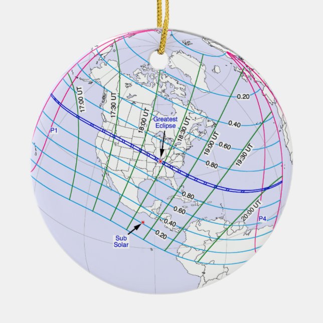Gesamter Solar-Eclipse 2017 Globaler Pfad Keramik Ornament (Vorne)