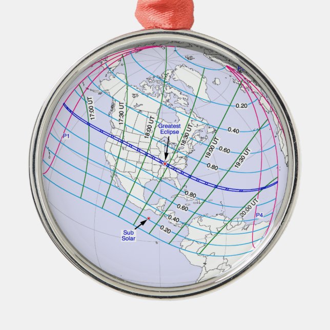 Gesamter Solar-Eclipse 2017 Globaler Pfad Ornament Aus Metall (Vorne)