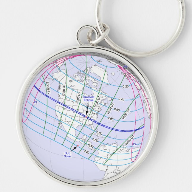 Gesamter Solar-Eclipse 2017 Globaler Pfad Schlüsselanhänger (Vorne)