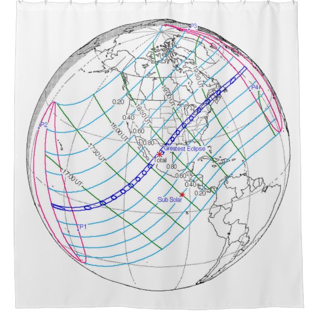 Gesamter Solar-Eclipse 2024 Globaler Pfad Duschvorhang (Vorderseite)