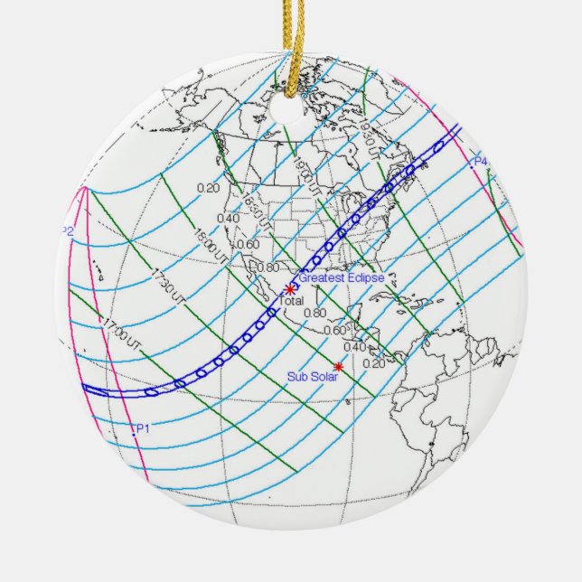 Gesamter Solar-Eclipse 2024 Globaler Pfad Keramik Ornament (Vorne)