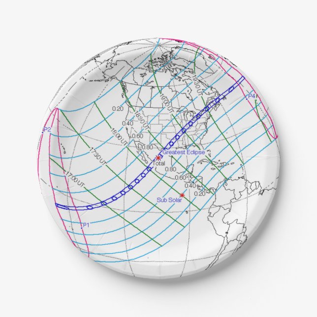 Gesamter Solar-Eclipse 2024 Globaler Pfad Pappteller (Vorderseite)