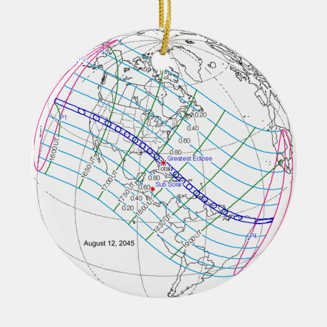 Gesamter Solar-Eclipse 2045 Globaler Pfad Keramik Ornament (Vorne)